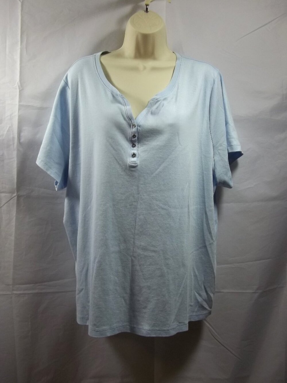 Karen Scott Womens Shirt Top Blouse Plus Size 3X Partial Button V-Neck Blue